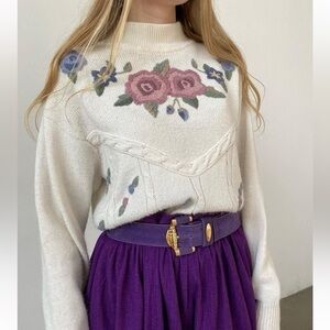 Vintage Alfred Dunner Floral Embroidered Sweater Grandma Core Cottagecore
